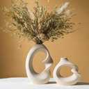 Modern White vase Set of 2, Pampas Grass Ceramic vases for Wedding Party, Aesthetic Flower Vase for Home Decor, Kitchen Tables, Living Room, Bedroom, Console, Wooden Shelf, Office, Coffee Decoration (2 Pcs)