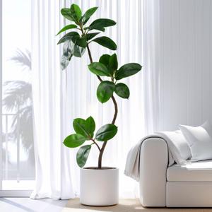 4.6ft Artificial Rubber Tree Faux Plants Indoor Faux Floor Plant Artificial Trees Indoor,Fake Plant Fake Tropical Plants,Large Floor Plants,Real Touch Rubber Tree for Home Decor (Green)