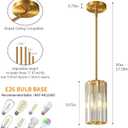 Gold Pendant Lighting Modern Pendant Light Mini Crystal Chandeliers Adjustable Pendant Light Fixture for Kitchen Island Dinning Room Corridor Bedroom(Gold 2-Pack)