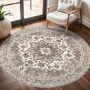 Washable Oriental Area Rug - 6ft Round Rugs for Living Room Soft Carpet for Bedroom Waterproof Floral Distressed Indoor Stain Resistant Non-Shedding Floor Carpets (Beige, 6ft-Round)