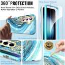 SHEDEER for Samsung Galaxy S24 Case with Glitter Camera Protector & Screen Protector, Samsung S24 Case Chic Anti-Yellowing Pattern, Shockproof Drop Protection Phone Cover S24 6.2'', Starlight Blue