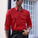 COOFANDY Mens Dress Shirt Long Sleeve Casual Button Down Paisley Shirts Party Wedding Dress Shirt (Red)