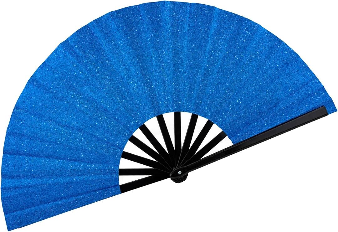 4 x 13" Glitter Large Rave Fans Clap Fans for Line Dancing Folding Clack Handheld Foldable Decorative Fans Hand Fan for Dance, EDM Music Festivals & Parties(Royal Blue)