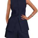 PRETTYGARDEN Women's 2 Piece Sets 2026 Summer Trendy Button Down Suit Vest Tops High Waisted Shorts Business Casual Outfits (Navy, Small)