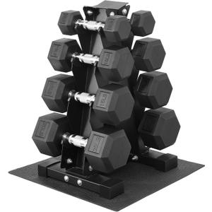 Fitvids Rubber Coated Hex Dumbbell Set with Storage Rack, 100 LB Hand Weight Set with Anti-Slip Grip for Home Gym