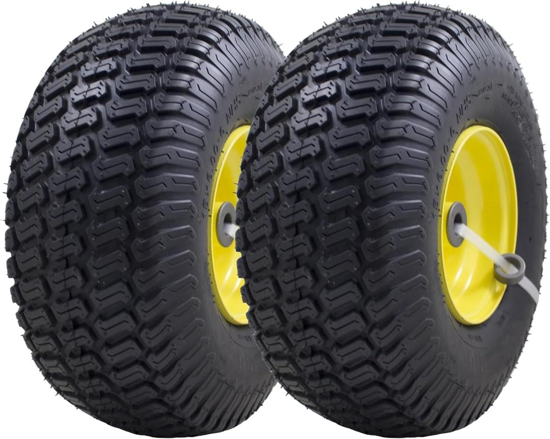 MARASTAR 21425 15x6.00-6 Tire and Wheel Assembly, Replacement Riding Lawn Mower Front Tires Compatible with 100 and 300 Series John Deere Riding Mowers, 2 pack