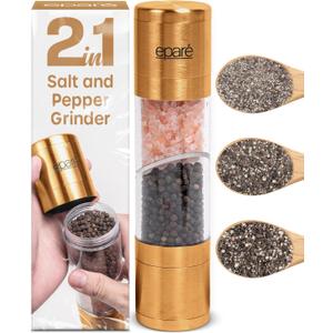 Epar 2 in 1 Gold Salt and Pepper Grinder Combo - Brass All in One Dual Salt & Pepper Grinder Set in One for Kitchen - Manual Grinding Salt Pepper Mill Refillable - Stainless Steel