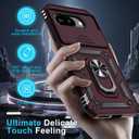Janmitta Case Compatible with Google Pixel 9A Built in Slide Camera Lens Cover+Screen Protector+Finger Ring Holder Kickstand,Heavy Duty Shockproof Full Body Protective Phone Cover,Wine Red
