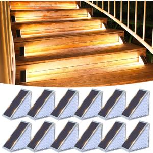 VOLISUN Solar Step Lights for Outside 12 Pack, Solar Stair Lights Outdoor | Waterproof IP67,28 LED,1200 mAH Outdoor Step Light,Outdoor Decor for Garden Stair, Deck, Front Step, Front Porch,and Patio
