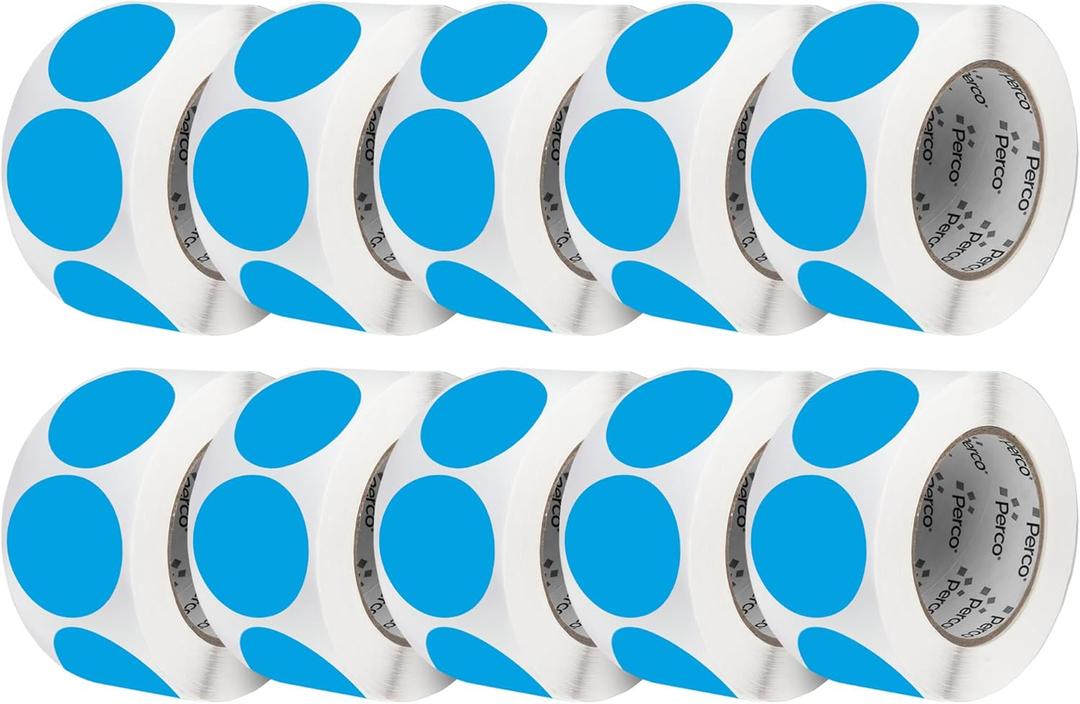 Perco Light Blue 3-Inch Perforated Circle Dot Sticker Labels  10 Rolls, 5,000 Round Stickers  with Permanent Adhesive for Moving Boxes, Sale Signage, Displays, Status MessagingMade in USA
