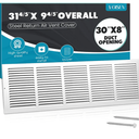 VOISEN Return Air Grille,Fits 30x8 Duct Opening,Steel Return Vent Cover, White Vent Cover Grill for Sidewall and Ceiling,HAVC Cold Air Return Vent Cover,Overall Size:31.8"W X 9.8"H