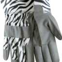 Youth Gardening Gloves, Leather Palm, 2 Pair Pack, Tiger & Zebra Print (Med-Large 7-12)