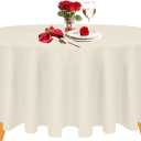 Trimming Shop Ivory Round Polyester Tablecloth, 120inch / 305cm Dia. Premium Circular Linen Table Cover, Washable Fabric Table Cloth for Dining Table, Banquets, Weddings, Parties, 1pc