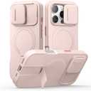 SURITCH for iPhone 16 Pro Case with Slide Camera Cover and Adjustable Kickstand, Compatible with MagSafe Protective Cover 6.3 Inch,Pink (Only Compatible with iPhone 16 Pro)