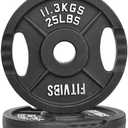 Fitvids Cast Iron 2-Inch Olympic Plate Weight Plate for Strength Training and Weightlifting, Multiple Sizes, 25Lbs