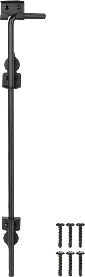 24 Inch Cane Bolt Gate Drop Rod Heavy Duty Gate Hardware, Gate Ground Latch for Wooden Fences, Metal Gates Doors Stopper for Gate Ground, Wrought Iron Gate Latches, Black Finish(1 Pack)