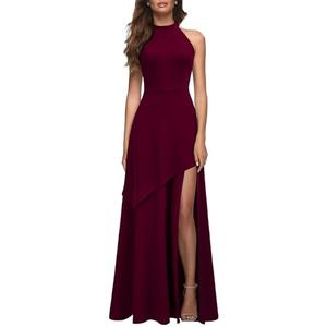 MUSHARE Women's Halter Neck Formal Dress Sexy Split Party Long Cocktail Dresses Burgundy, Small