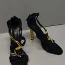 FSJ Women Flower Gold Metal Chain Chunky High Heels Ankle Strap Sandals Open Toe Fashion Summer Dressy Shoes Size 11