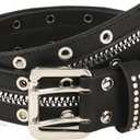 Women's Vintage Zip Rivet Studded Belts PU Leather Western Punk Waist Belts for Jeans (Black)