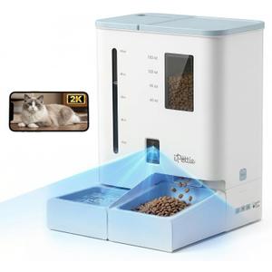 iPettie FW54 Camera Version Automatic Cat Feeder and Water Dispenser, 5G/2.4GHz WiFi App Control, 2K HD Video with Night Vision, Replaceable Water Filter, 300oz Large Capacity for 2 Weeks