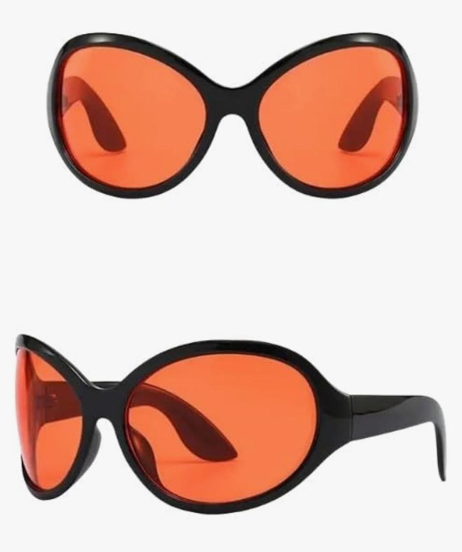 Feisedy Y2K Oversized Oval Sunglasses with Red and Yellow Lenses