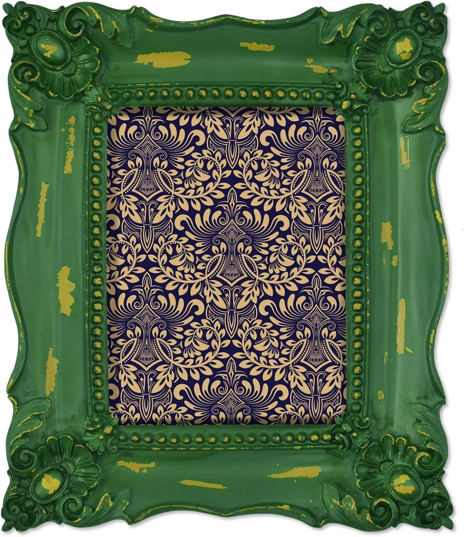 SIMON'S SHOP Vintage 6x8 Picture Frame for Wall and Tabletop Display, Rustic Photo Frame in Distressed Moss Green, Shabby Chic Home Decor