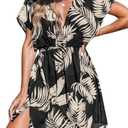 CUPSHE Women's Tropical Print V Neck Swimsuit Cover Up Dress | Lightweight Sheer Short Sleeve Beachwear, Chic Side Slit, Flowy and Breezy, Perfect for Summer Resorts or Pool Parties, Small