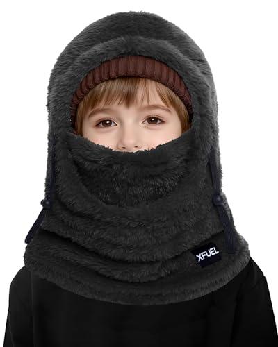 XFUEL Kids Winter Balaclava Face Mask, Thermal Ski Hood Hat, Neck Warmer Scarf for Boys Girls (Black)