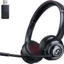 Wireless Headset with Mic for Work, Dual-Mode Bluetooth & 2.4GHz Dongle, 50H Talk Time, Headphone with mic ENC Noise Cancelling fit for Computer/Laptop/Teams, Glasses-Friendly- Black