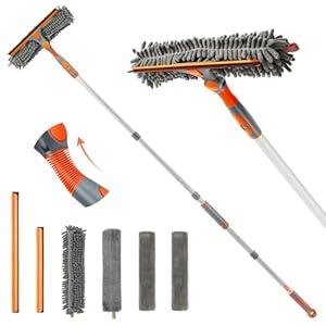 Eazer Squeegee Window Cleaner Tool 2 in 1 Rotatable Window Cleaning Squeegee Kit with Extension Pole, 62'' Window Washing Kit, Bendable Head for Home Car Glass  4 Pads