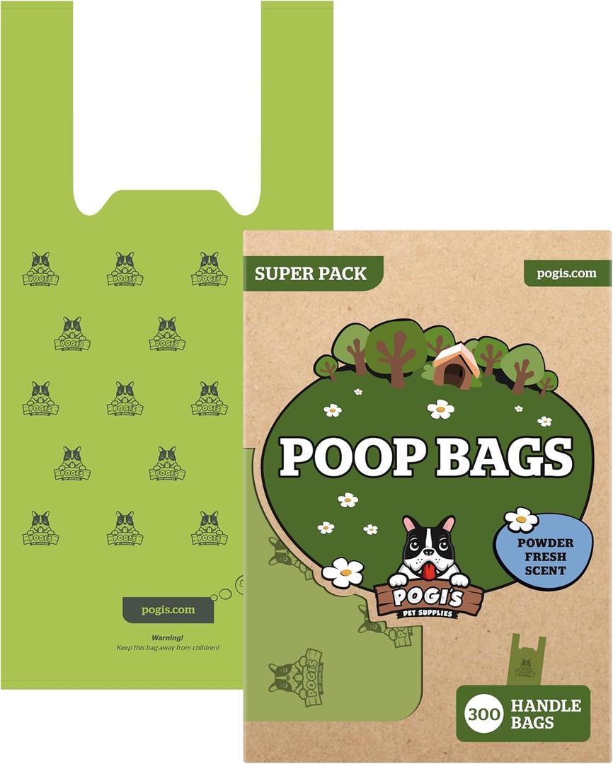 Pogis Dog Poop Bags with Handles  Extra-Thick, Leak-Proof, Large, Fresh Scent, 300-Count