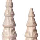 WONDROUS' DECO Wooden Christmas Tree Figurine, Tabletop Pink and Gold Tree Figurine, Set of 2 Desk Centerpieces for Christmas Decor