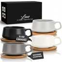 MIAMIO-11 Oz., Set of 4 Ceramic Tea Cup and Saucer Bamboo/Tea Mug - Wide Cappuccino Cup, Coffee Cups Ceramic Mug for Cappuccino, Latte, Espresso. & Americano -Luxe Collection (Classic Pastel)