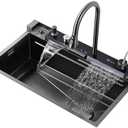 ZMNXAS Kitchen Sink-Single Bowl Deep Kitchen Sink,Stainless Steel Kitchen Sink,Black,with Cutting Board,RV,Workstation Sink,Bar,Garage,Laundry Room,Ledge and Accessories (Size : 80 * 50)