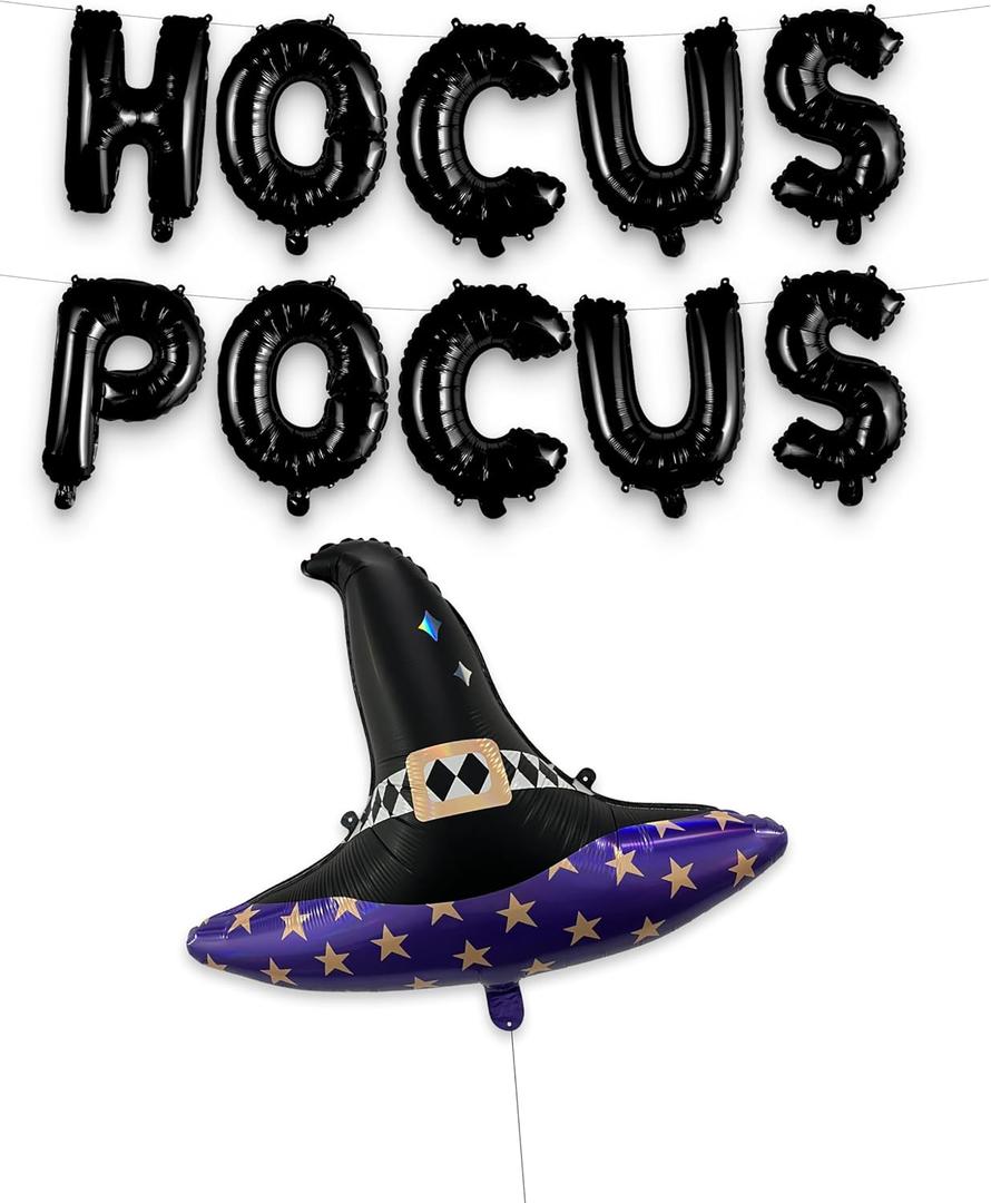 HOUSE OF PARTY Halloween Balloons | 20'' Witch Hat Balloon and Hocus Pocus Foil Balloons Witches Hats Halloween Decor for Hocus Pocus Decorations