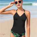 NECIOUS Girls Swimsuit 2 Piece Bathing Suit Halterneck Ruched Tankini Sets Printed Girls' Swimwear, 9-10 Years
