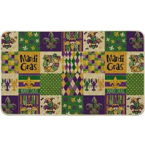 Artoid Mode Buffalo Plaid Doughnut Lobster Beads Mardi Gras Doormat, Carnival Home Decor Switch Rug Low-Profile Door Mat Floor Mat for Indoor Outdoor 17x29 Inch