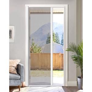Paramondo Retractable Screen for Single Doors - Self-Stop Sliding Patio Screen with Aluminum Frame & Fiberglass Mesh, White, Size 34 5/8" W x 81 3/8" H