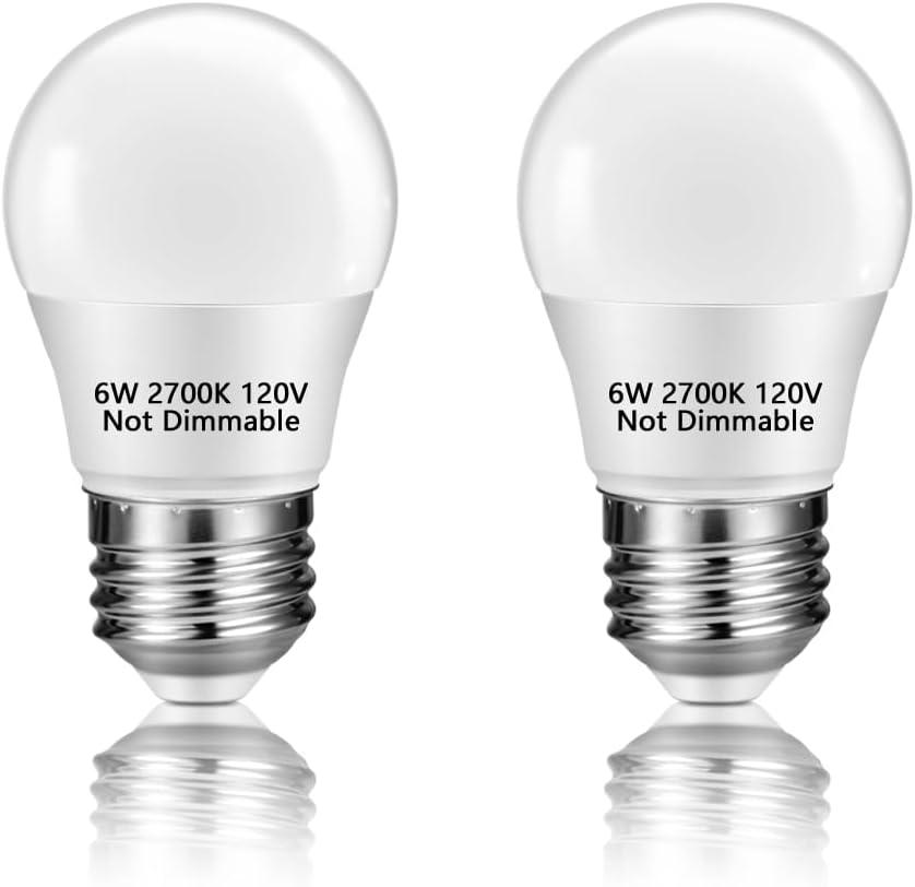 NETEHA 2 Pack A15 6W 120V E26 Base Small LED Refrigerator Light Bulb, Non-Dimmable 60W Equivalent 2700K Warm White A15/G45 Shape LED Appliance Bulb for Ceiling Fan and Lighting Fixtures, 2700k Warm White