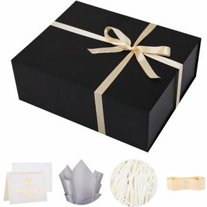 UoeRing 1 Extra Large Black Gift Box 20x16x7 inch Luxury Gift Box for Presents with Magnetic Closure Lid Collapsible,Birthday,Christmas,Contains Card, Ribbon,Tissue Paper,Shredded Paper Filler, 1 count