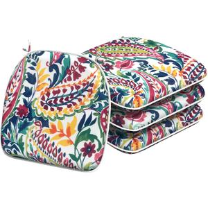 Indoor/Outdoor Chair Cushions 16x17 Inch, Patio Chair Cushions with Ties, All Weather Seat Cushions for Patio Furniture Home Garden Chair Use, Set of 4, Vigour Paisley