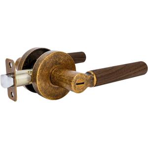 Walnut Wood Privacy Door Lever - Reversible Keyless Locksets Door Handles for Interior Bedrooms&Bathrooms Room Door Lock Zinc Alloy Base (1 Pack, Aged Brass, Privacy)