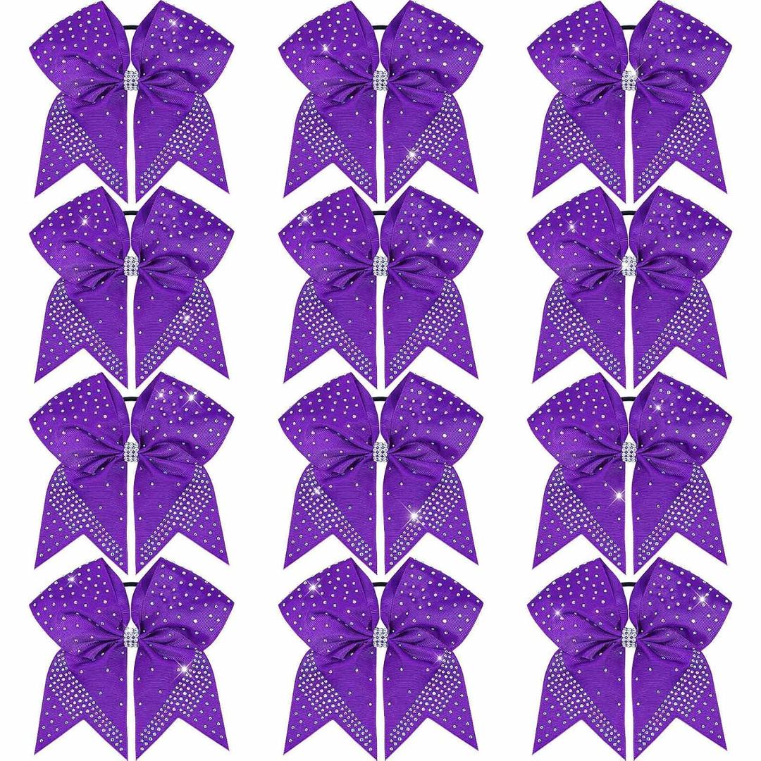 Oaoleer 7PCS Glitter Cheer Hair Bows for Cheerleading, 7inch Large Jumbo Cheer Bow with Ponytail Holder for Teen Girls Softball Cheerleader (Purple)