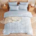MR&HM Boho Comforter Set King, Dusty Blue 7 Pieces Bedding Set, Farmhouse Shabby Chic Bed in a Bag with 1 Comforter, 2 Pillow Shams, 2 Pillowcases, 1 Flat Sheet, 1 Fitted Sheet for All Seasons