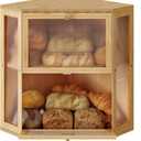 WOWLIVE Corner Bread Box for Kitchen Countertop, Double Layer Bamboo Bread Storage Container, Large Farmhouse Bread box with Acrylic Wavy Door Panel, Under Cabinet Organizer (Natural, Extra Large)