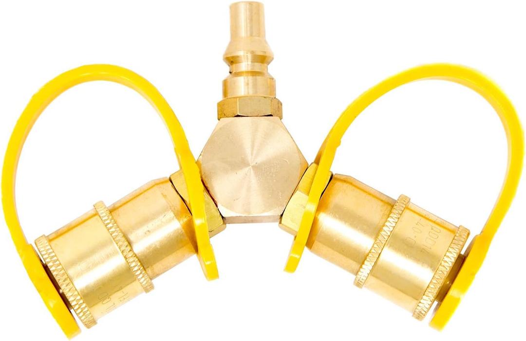 GasOne 1/4'' RV Propane Quick Connect Y Splitter Adapter for RV Trailer and Quick Connect Propane Hose Connect to Motorhome Tabletop Grill, 2 Way LP Gas Adapter 1/4" Quick Connect or Disconnect Kit