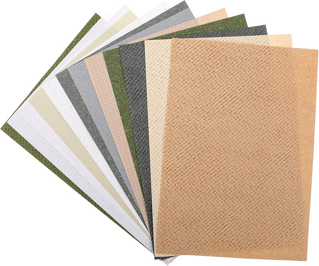 12Pcs Textured Paper, Small A5 Handmade Scrapbook Paper, Assorted Textured Art Papers Set for Scrapbooking, Journaling Supplies (Green)