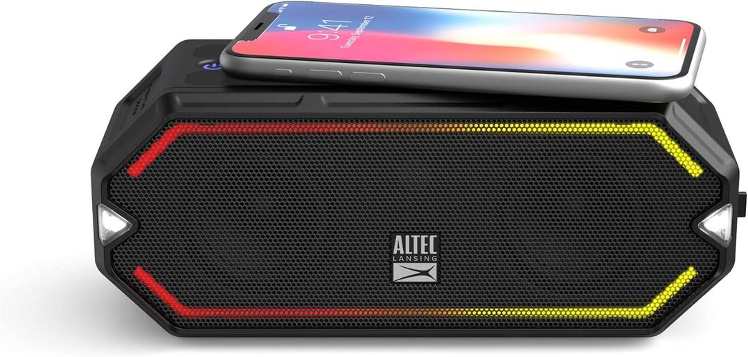 Altec Lansing - HydraBlast Wireless Portable Bluetooth Speaker, IP67 Waterproof for Parties, USB C Rechargeable Outdoor Speakers with Built in Phone Charger and LED Lights, 20 Hour Playtime
