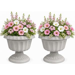 Usocik 10 Inch Outdoor Urn Planters, 2 Pack Pedestal Flower Pots, 12 Inch