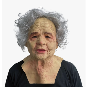 Old Man Mask Latex Elder Halloween Mask Old Person Cosplay Mask with Gray Wig